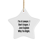 Funny Lawyer Star Ornament Gifts from Friends and Family for Men Women Coworkers, Christmas Unique Lawyer Decorations, I'm A Lawyer. I Don't Argue. I Just Explain Why I'm Right. - Image 1